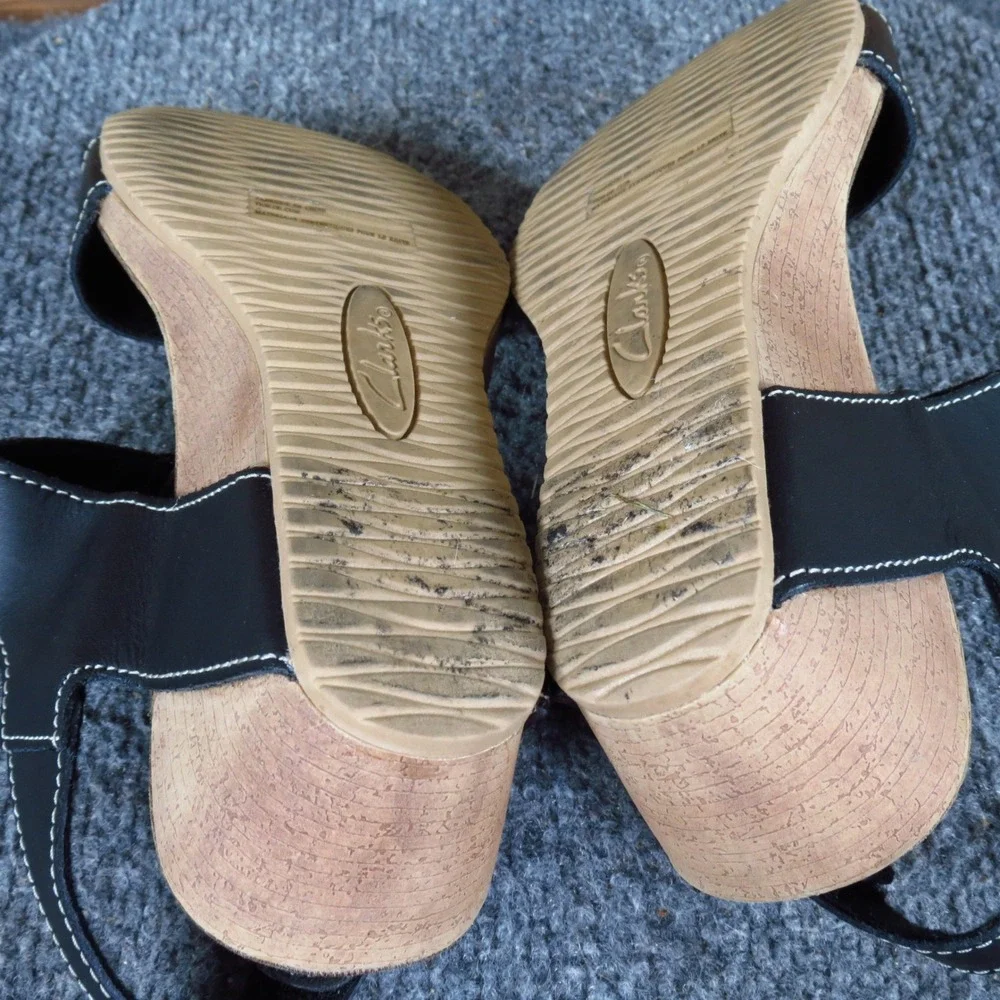 Clarks‎ Collection Alto Madi Women Wedge Sandal 5 Comfort Black Leather 26107127